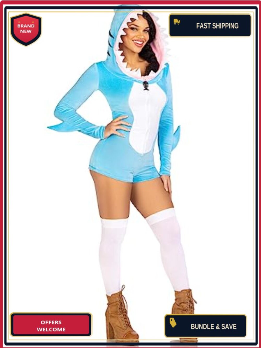 Leg Avenue Ultra Soft Zipper Romper Shark Costume